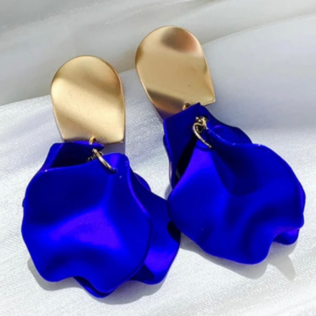 Gold Stud Blue Petals Fashion Earrings