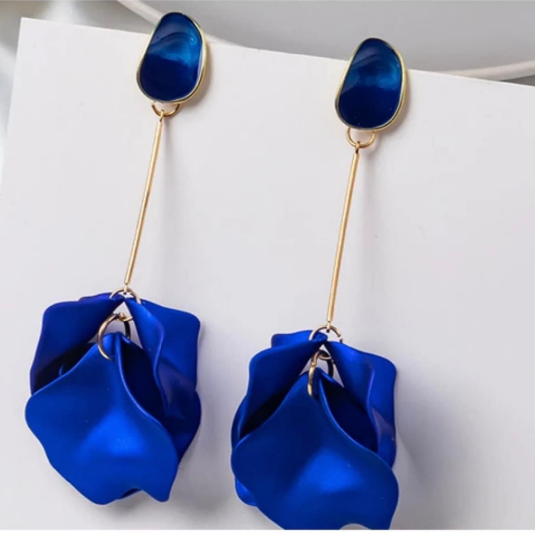 Navy & Gold Petals Drop Fashion Earrings