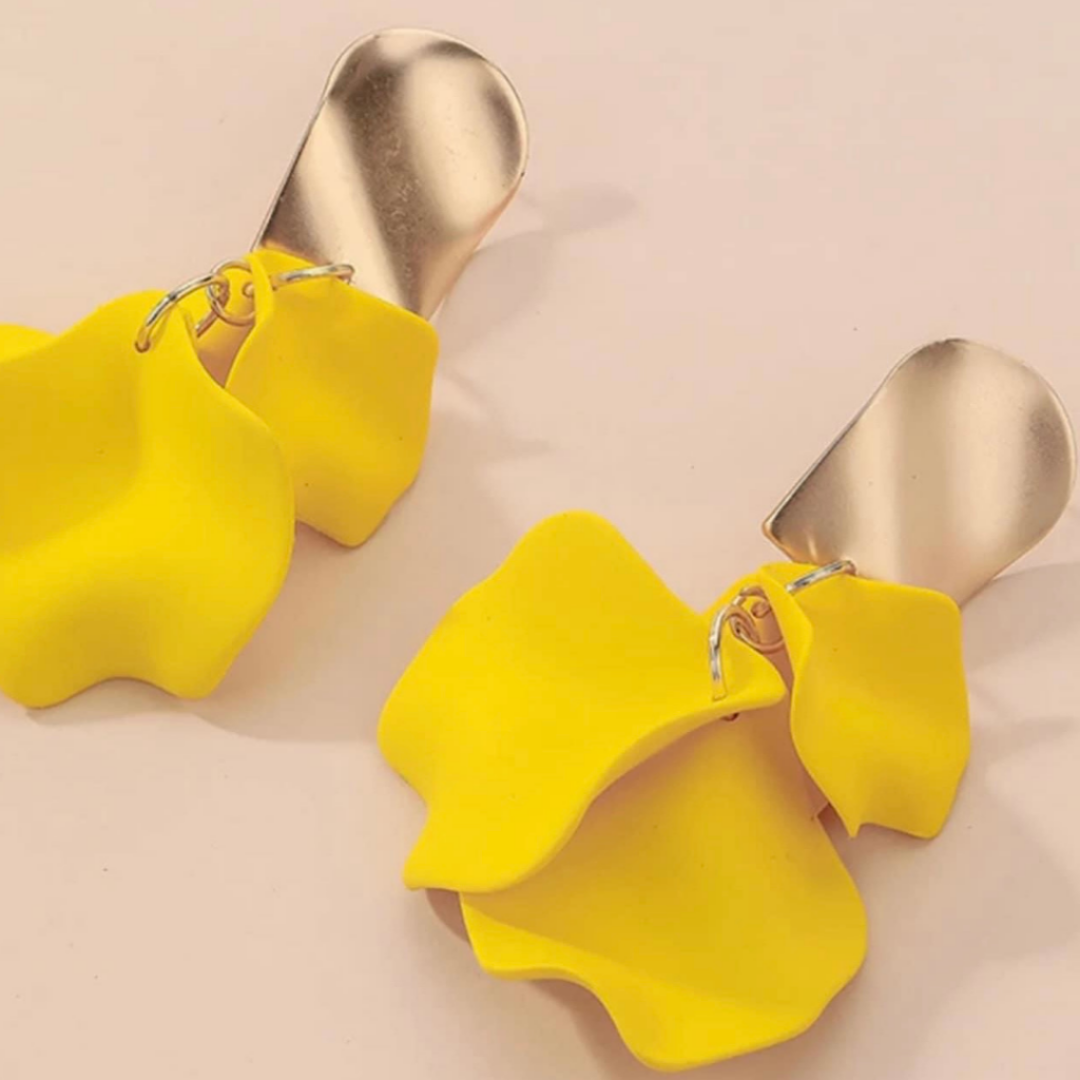 Gold Stud Yellow Petals Fashion Earrings