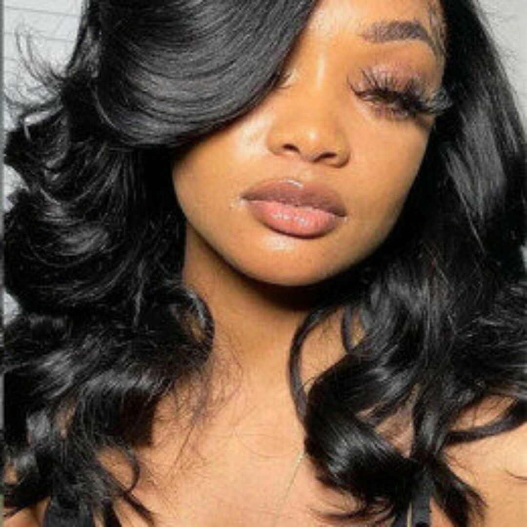 Black Wavy with Curls Mid-Length Wig