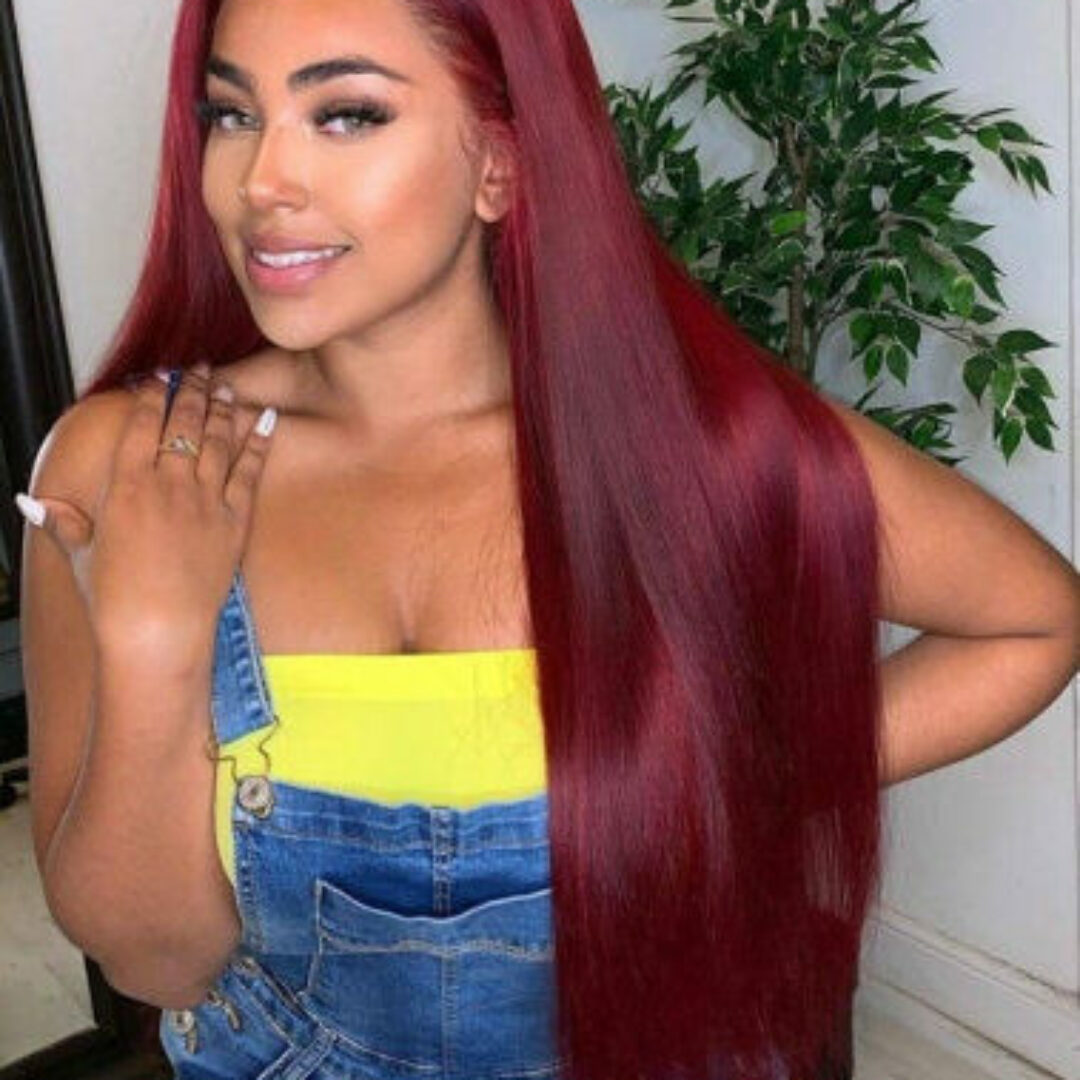 Burgundy with Red Highlights Long Straight Wig