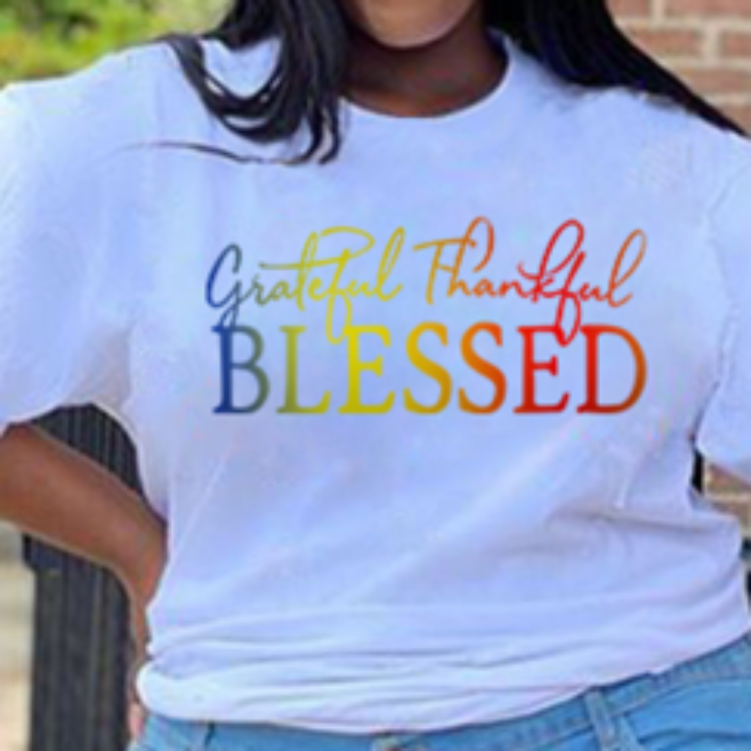 White Grateful Thankful Blessed T-Shirt