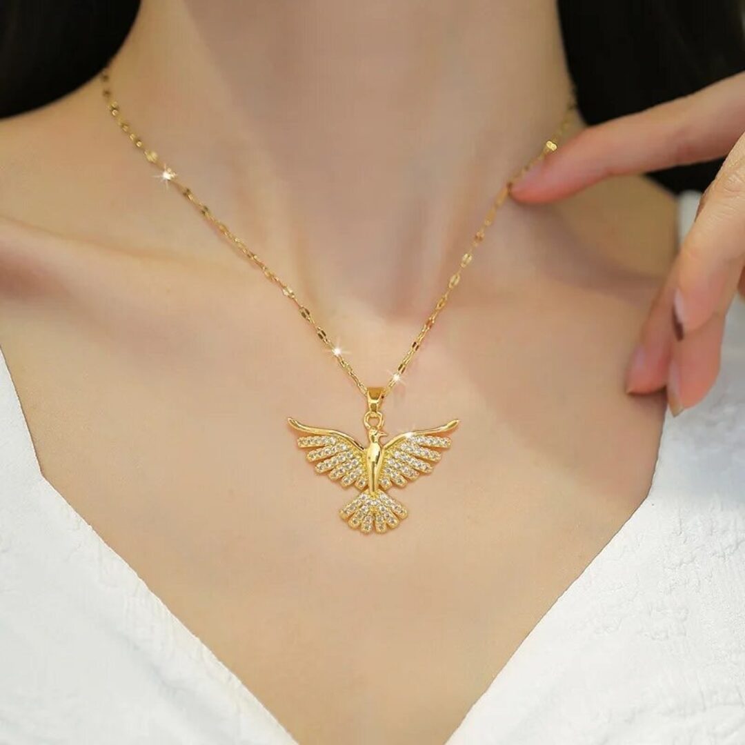 Gold Stainless Steel Eagle Pendant Necklace