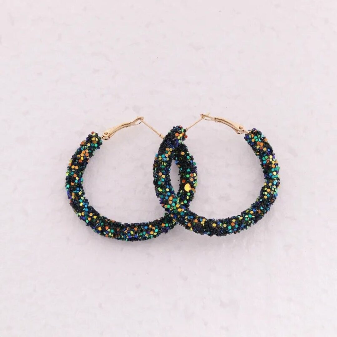 Green & Blue Sequins Hoop Earrings