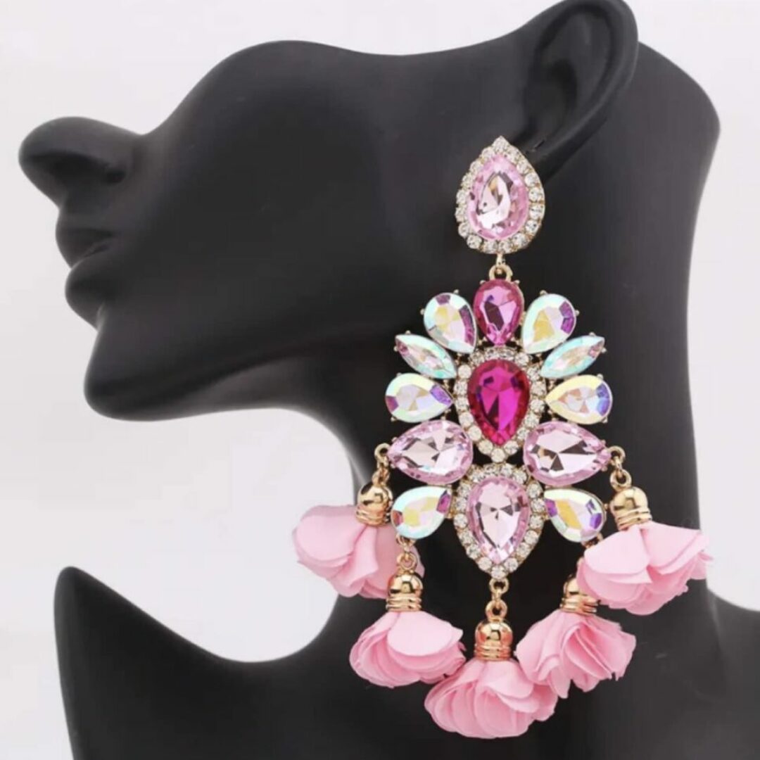 Pink & Gold Flower Petals Statement Hanging Earrings