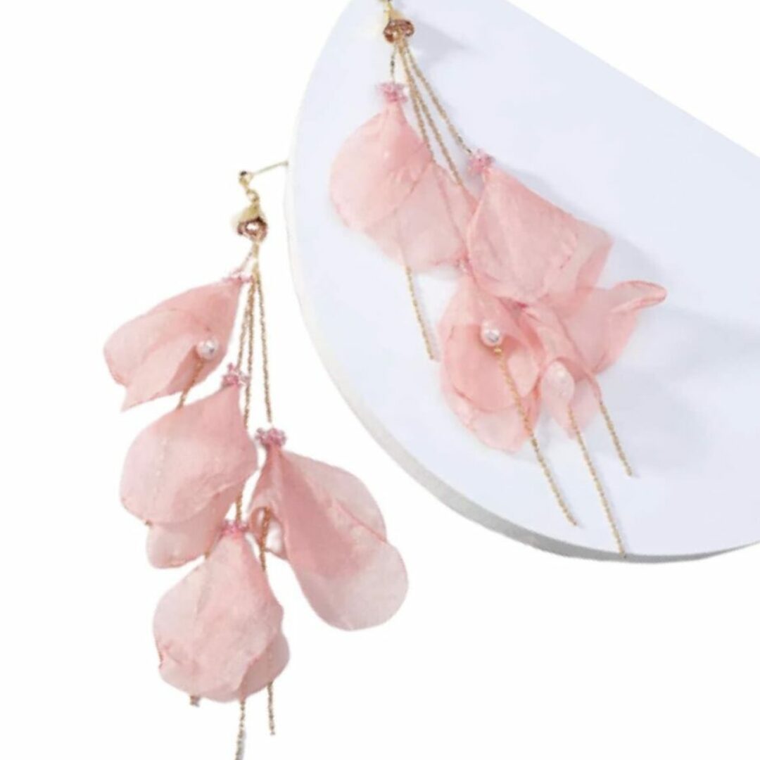 Peach Hanging Cloth Petals Earrings