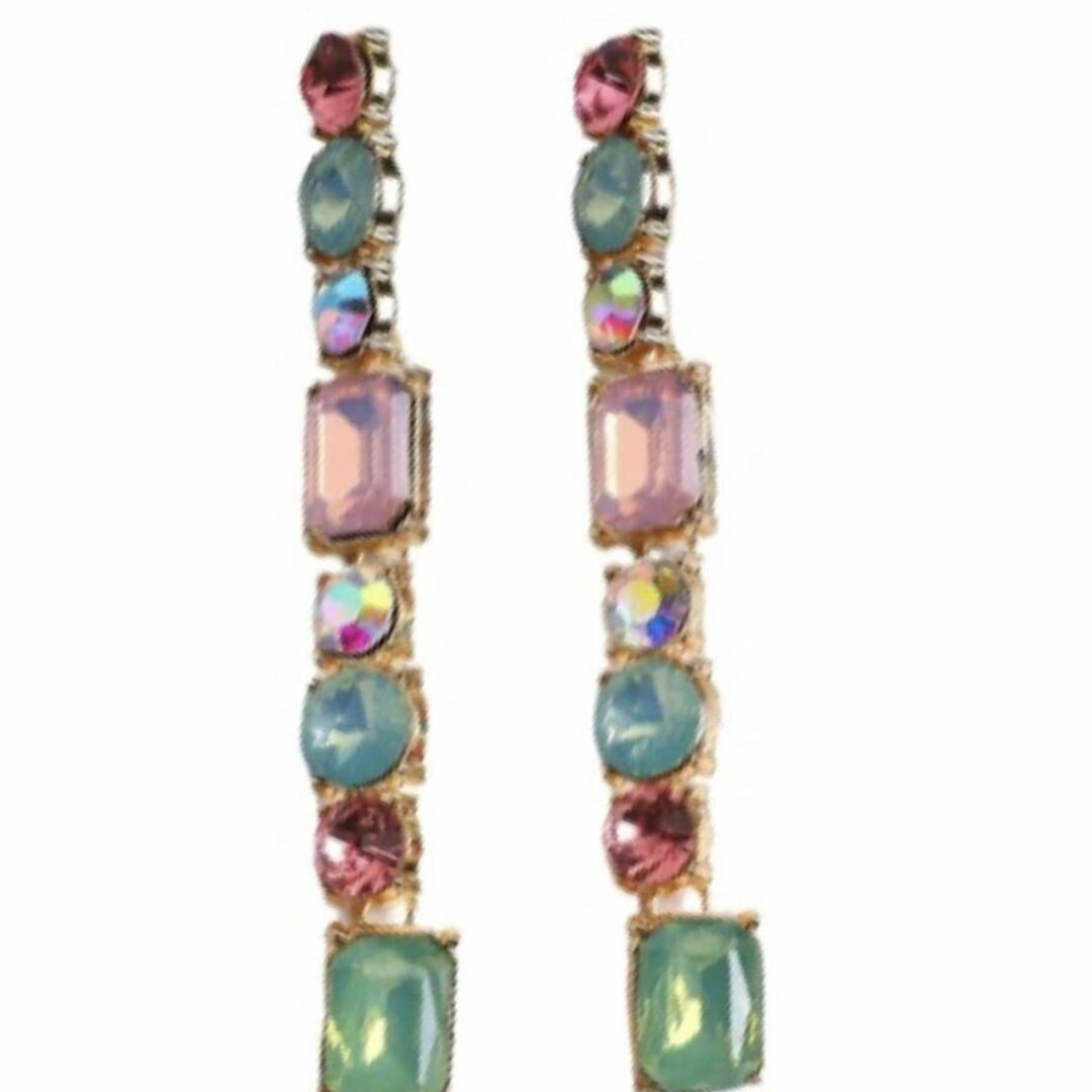 Gold, Green & Pinks Glass Stones Hanging Earrings