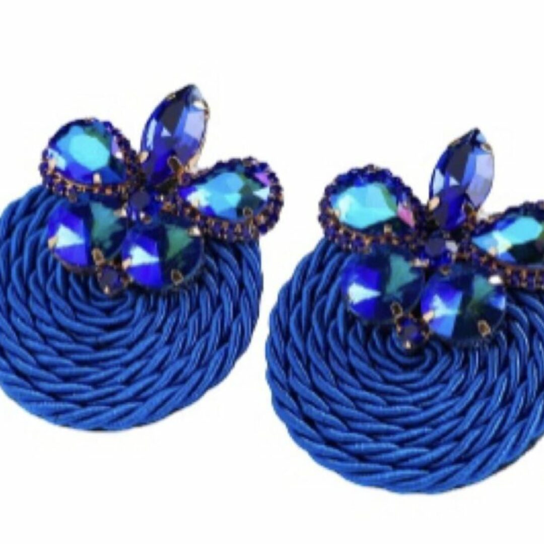 Navy Corduroy Circular Cluster Earrings