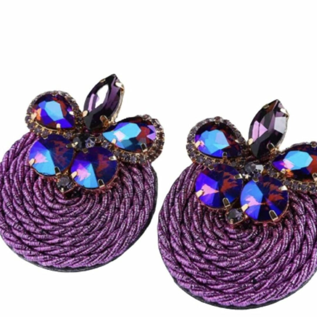 Purple Corduroy Circular Cluster Earrings