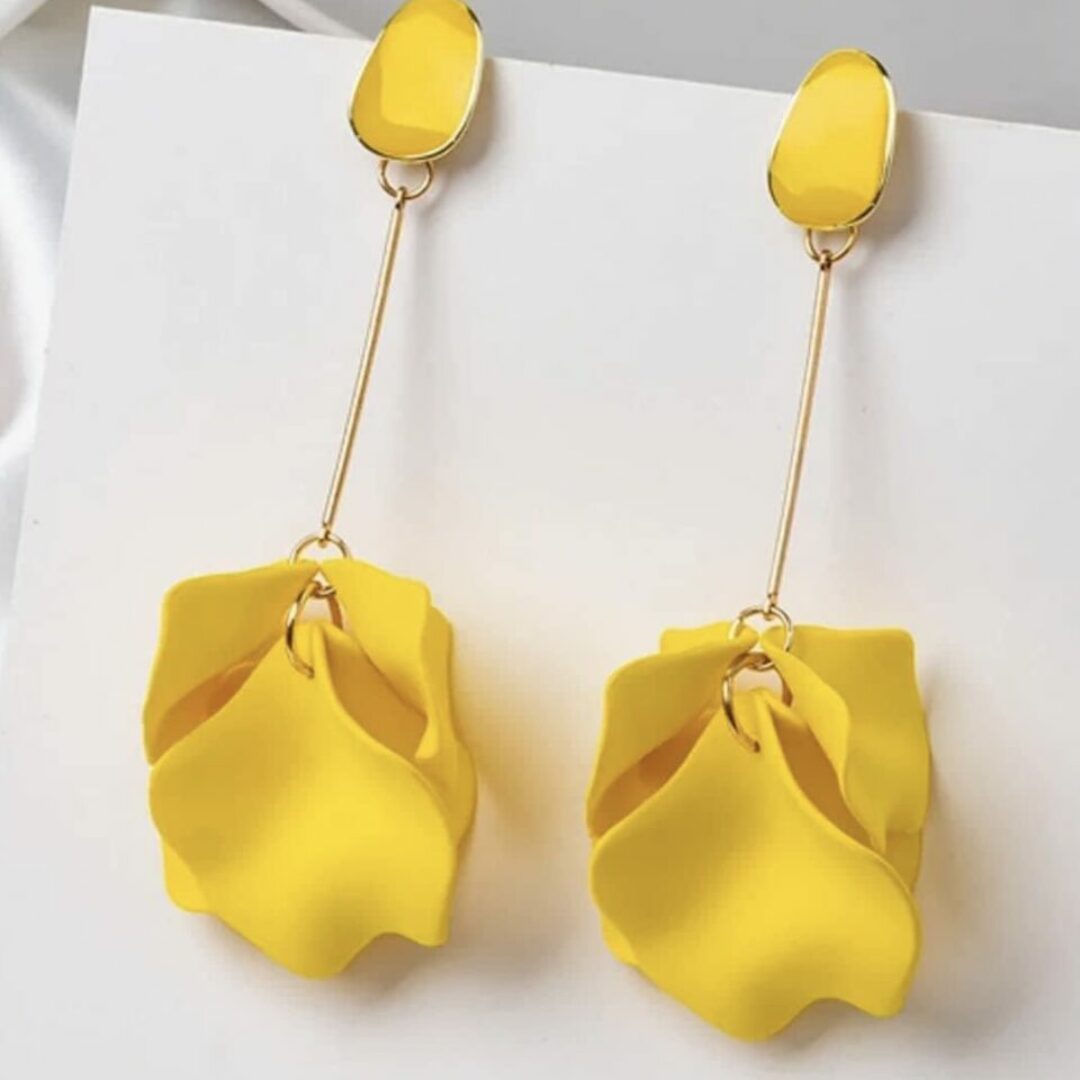 Gold & Yellow Hanging Flower Petals Earrings