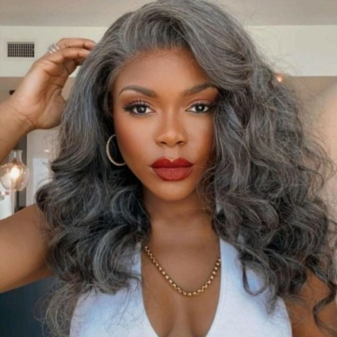 Grey White Black Wavy Wig