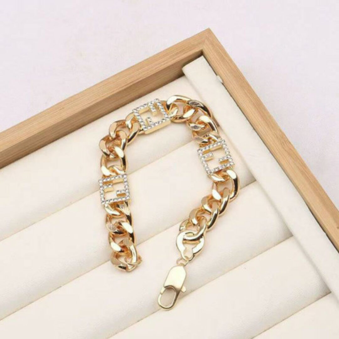 Gold Chainlink Rhinestone Letter Bracelet