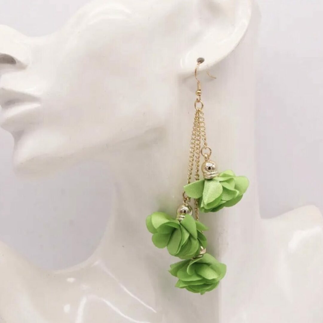 Gold & Lime Green Flower Petals Hanging Earrings