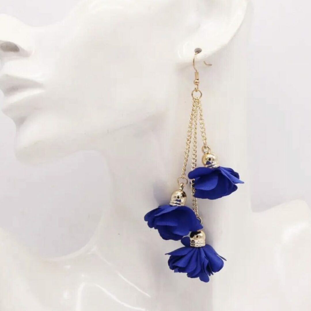 Gold & Navy Flower Petals Hanging Earrings