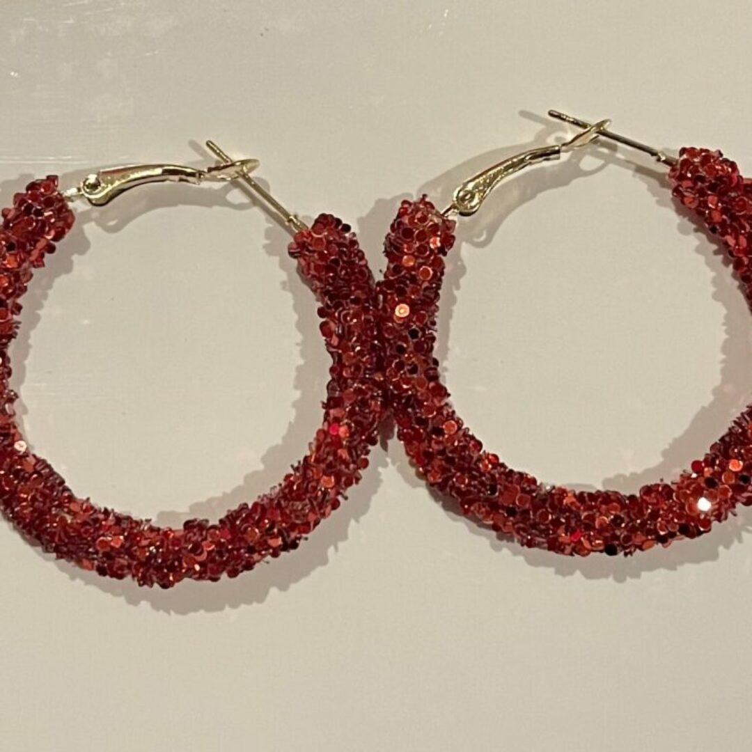 Red Sequins Hoop Earrings