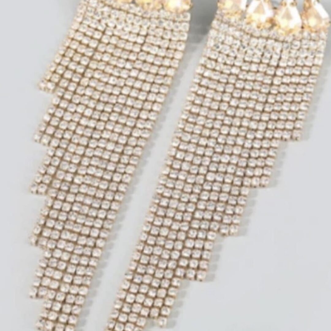 Gold & Clear Rhinestones Stud and Hanging Formal Earrings