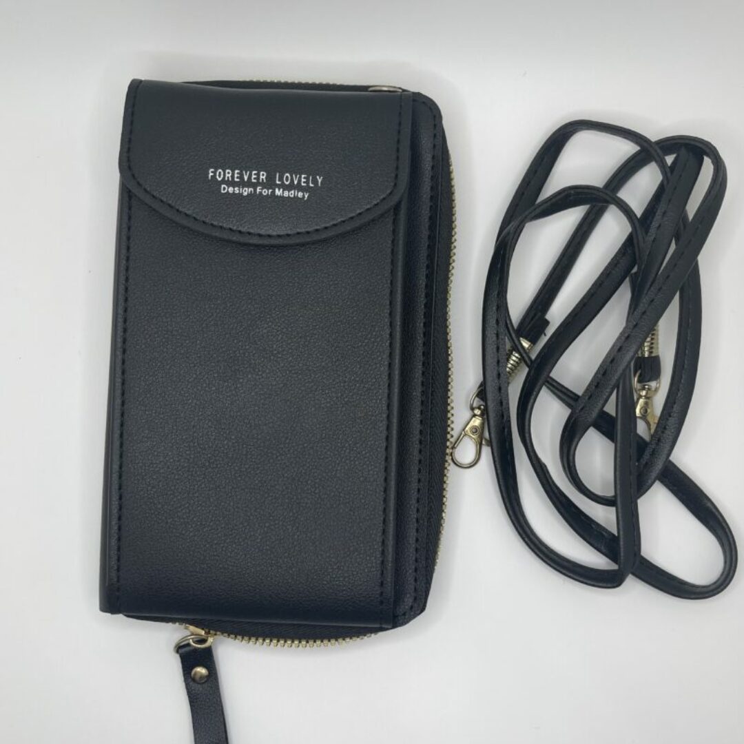 Black Cellphone Card Holder Messenger Wallet Bag