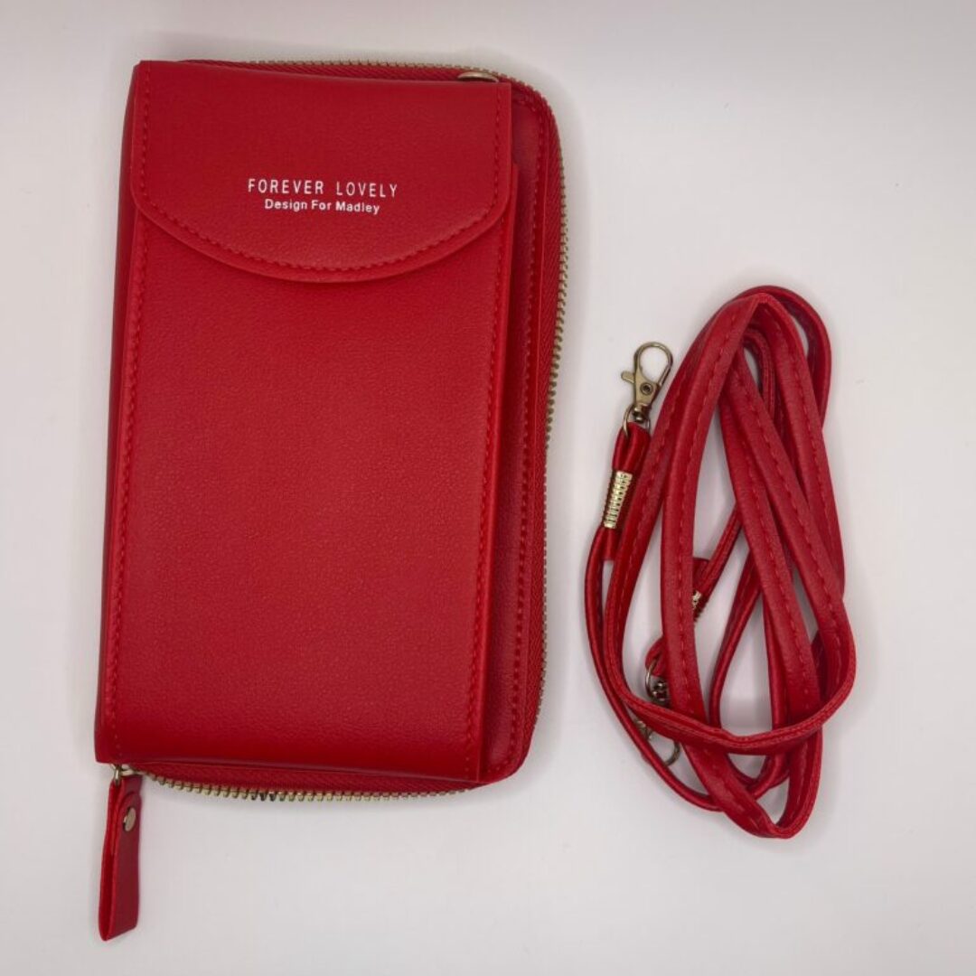 Red Cellphone Card Holder Messenger Wallet Bag