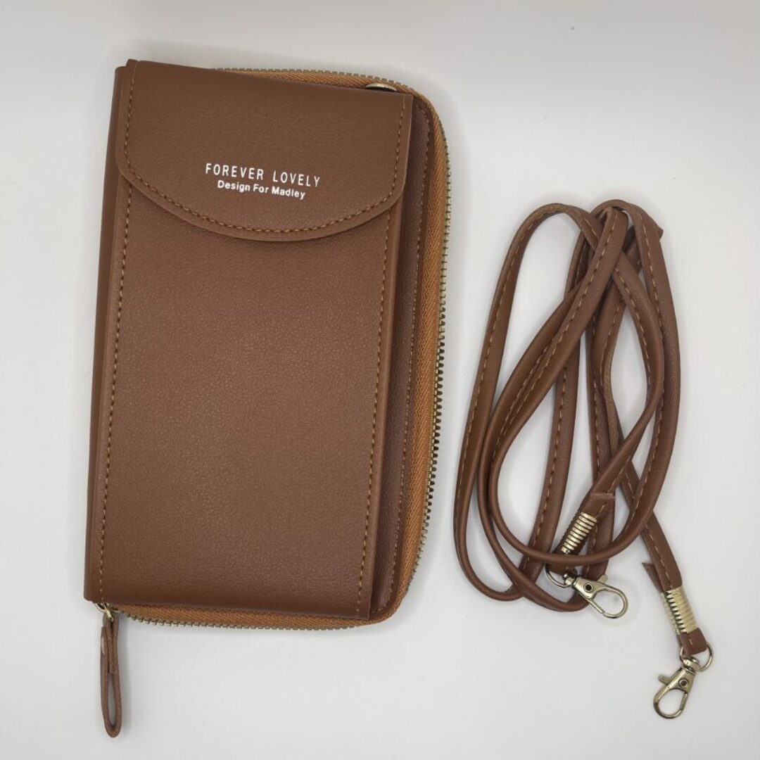 Brown Cellphone Card Holder Messenger Wallet Bag