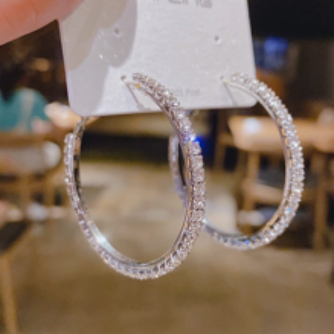 Silver Rhinestone Hoop Earrings