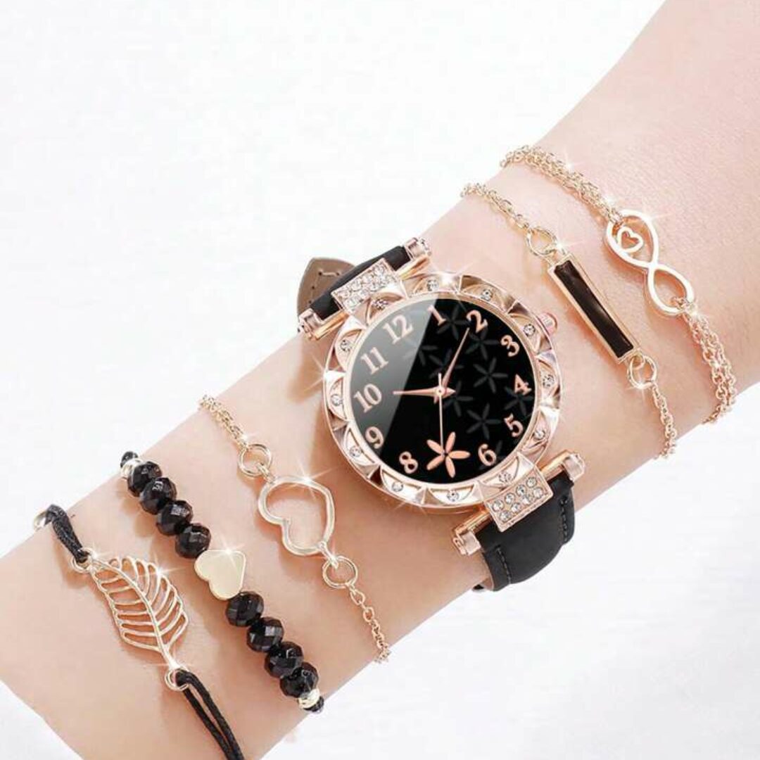 Black & Rose Gold Watch Set