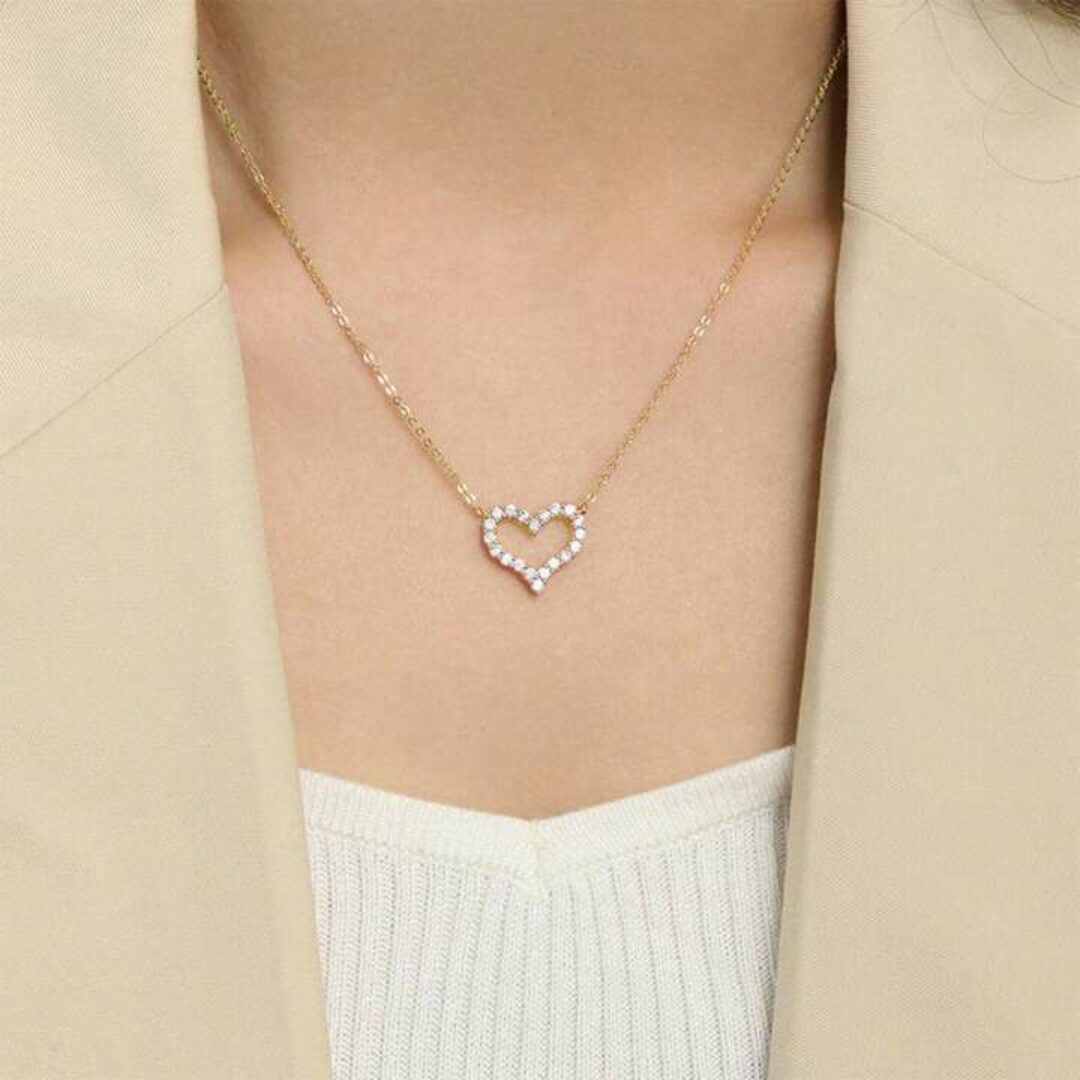 Gold Rhinestone Heart Pendant Necklace